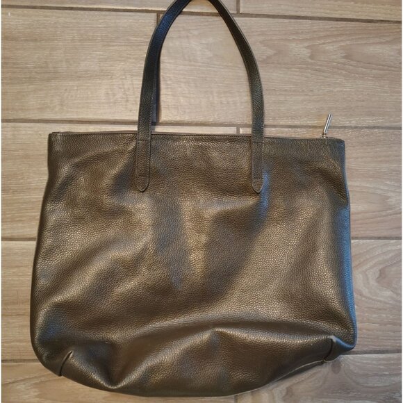 Cayana Dark Olive Green Classic Leather Zipper Tote Bag, Large, Pebbled READ - Picture 6 of 10